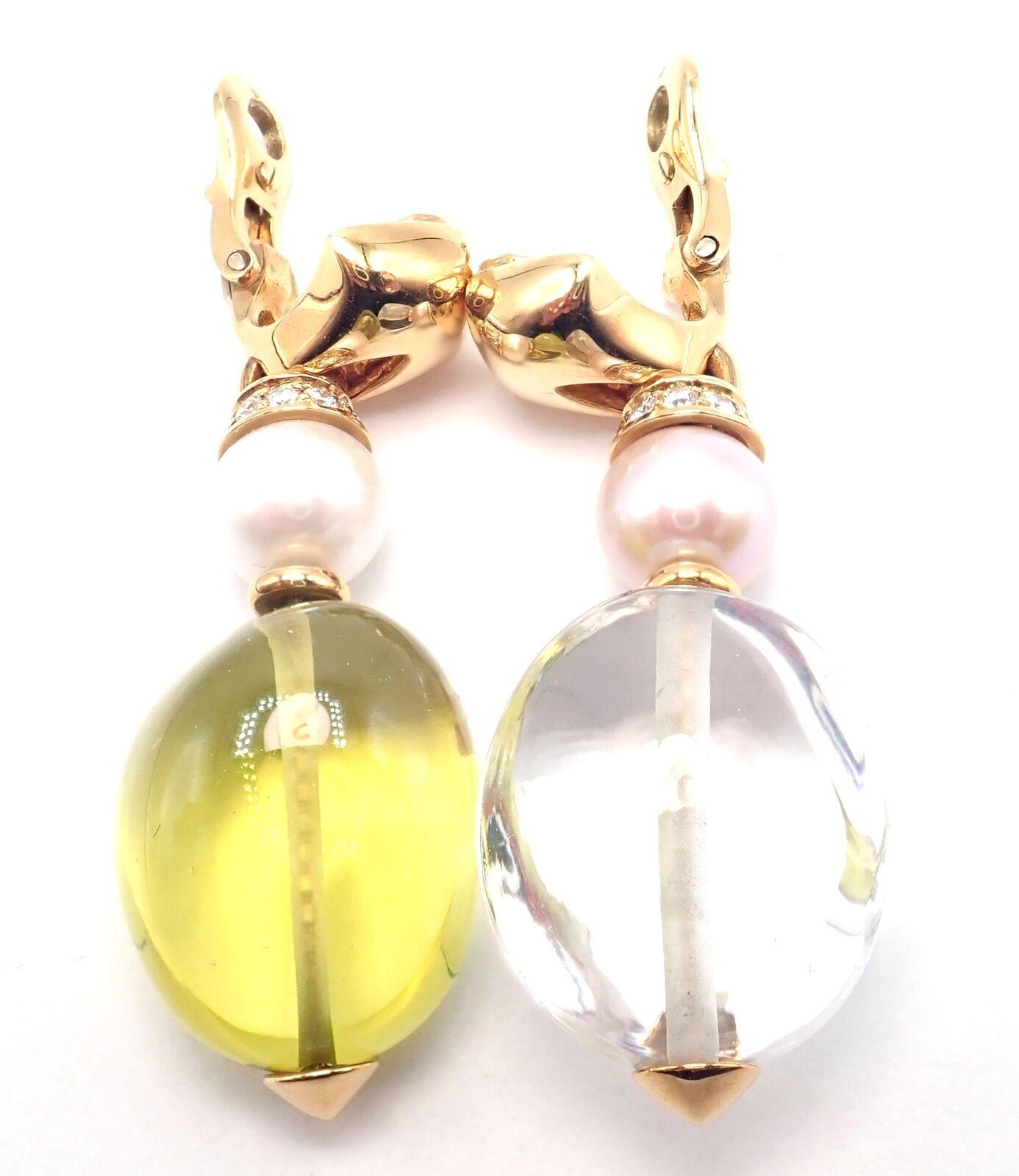 Bulgari Bvlgari Pendientes Gota Perla Peridoto Cristal de Roca Oro Amarillo Corte brillante en venta