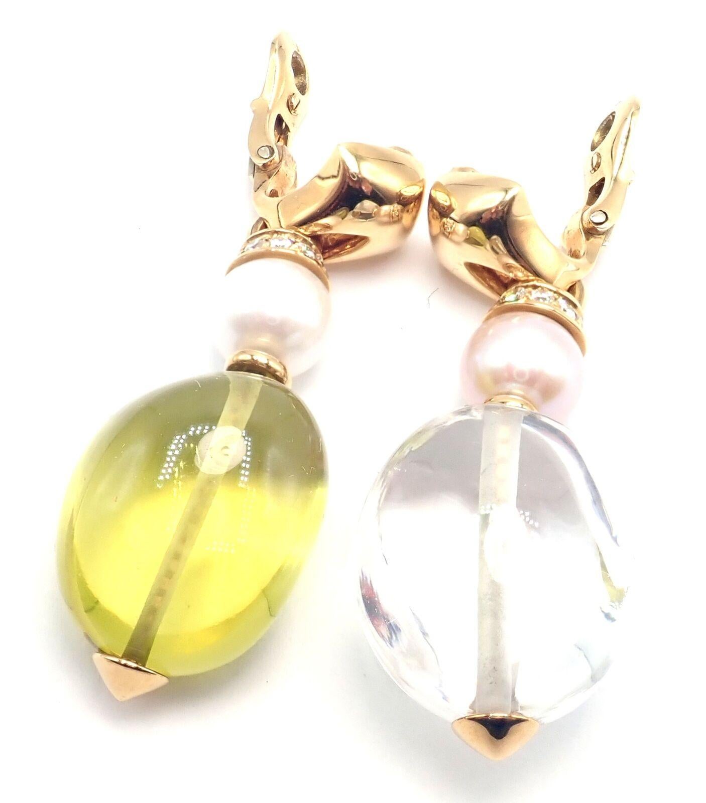 De las mujeres Bulgari Bvlgari Pendientes Gota Perla Peridoto Cristal de Roca Oro Amarillo en venta