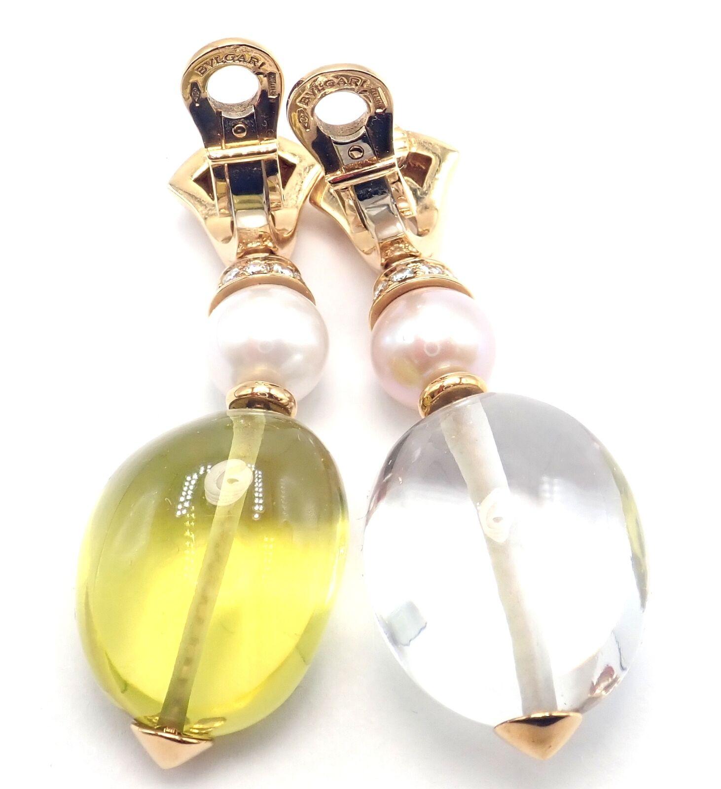 Bulgari Bvlgari Pendientes Gota Perla Peridoto Cristal de Roca Oro Amarillo en venta 2