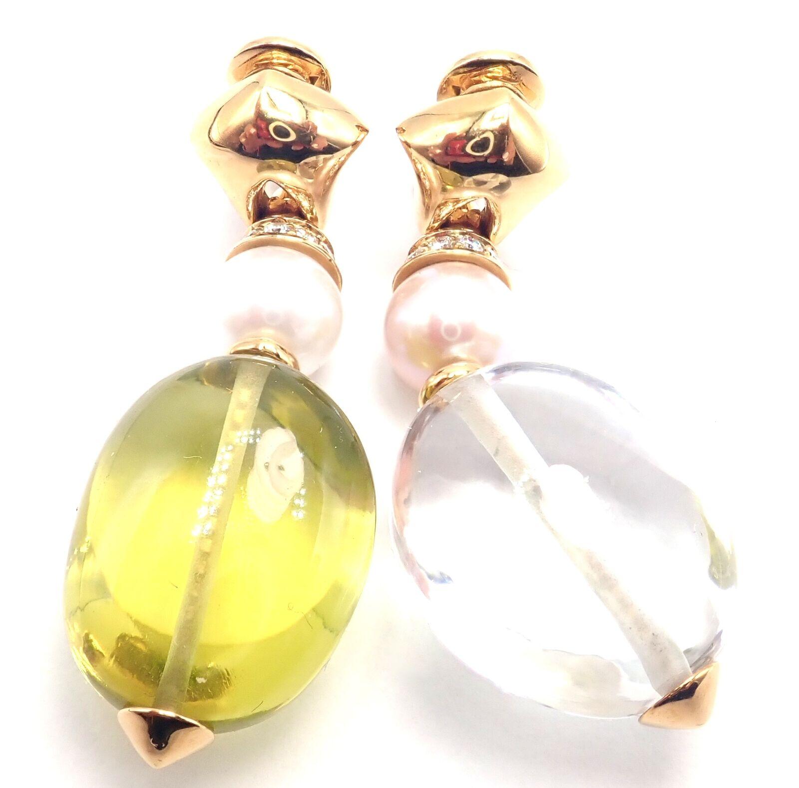 Bulgari Bvlgari Pendientes Gota Perla Peridoto Cristal de Roca Oro Amarillo en venta 3