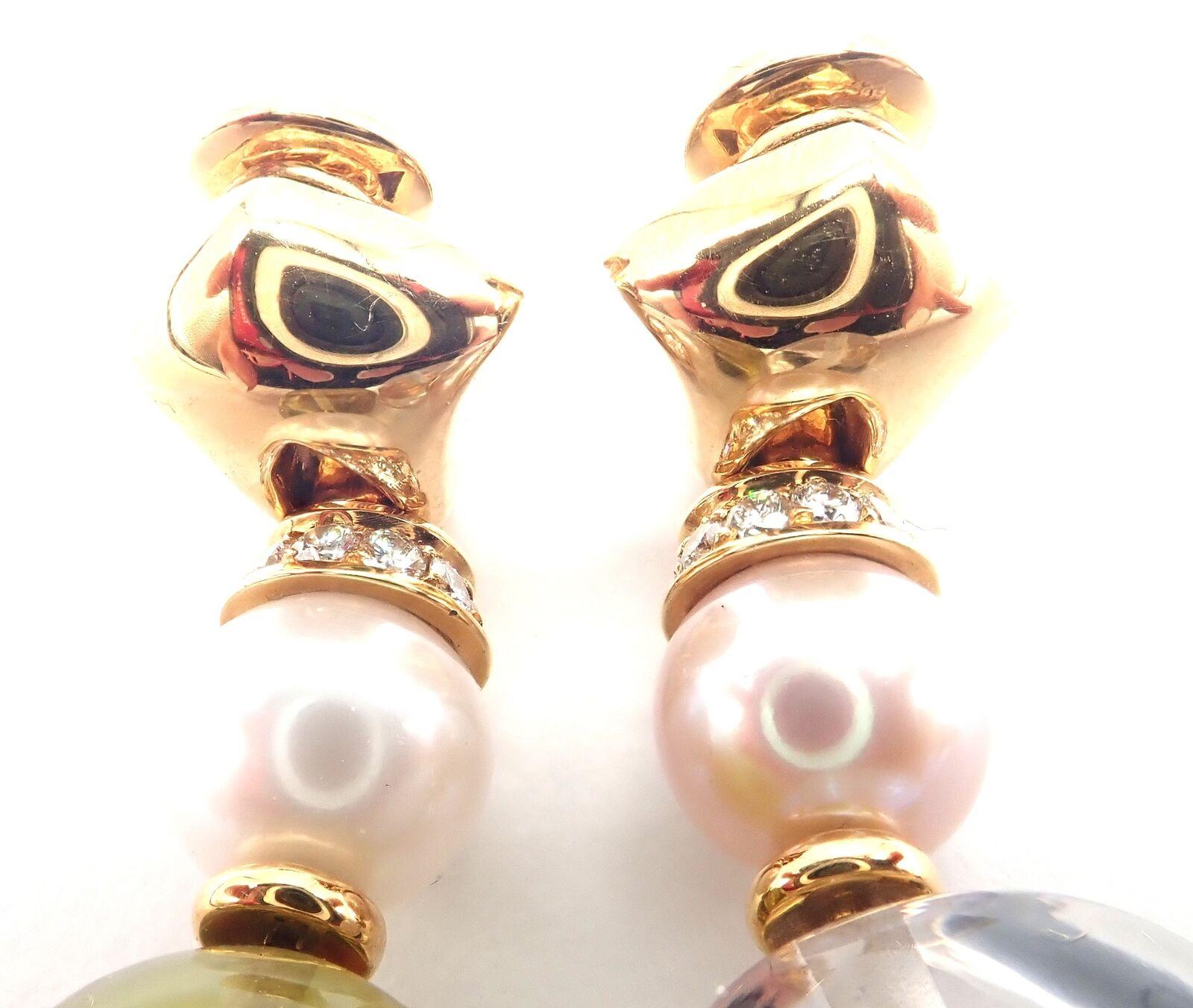 Bulgari Bvlgari Pendientes Gota Perla Peridoto Cristal de Roca Oro Amarillo en venta 4
