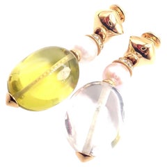 Bulgari Bvlgari Pearl Peridot Rock Crystal Yellow Gold Drop Earrings