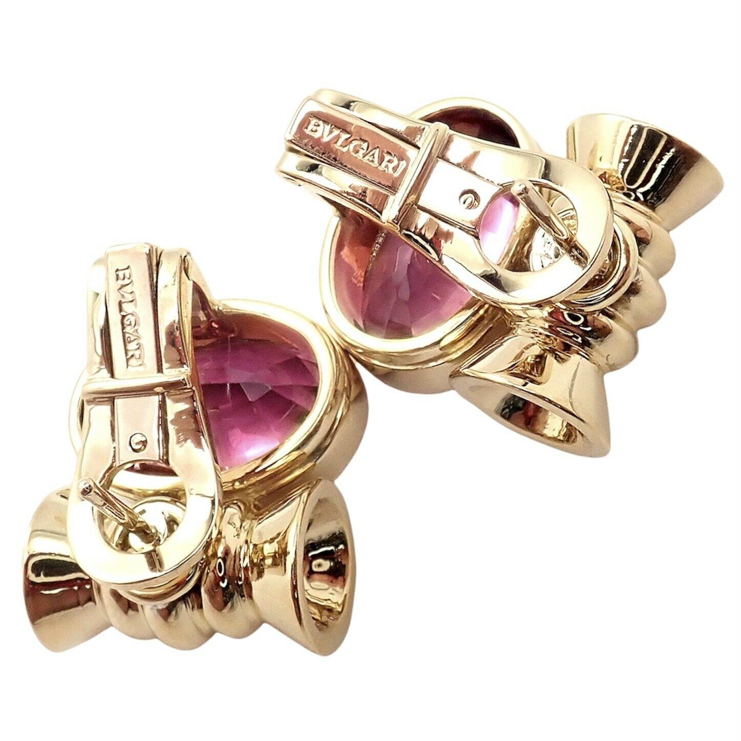 Oval Cut Bulgari Bvlgari Pink Tourmaline Yellow Gold Earrings For Sale