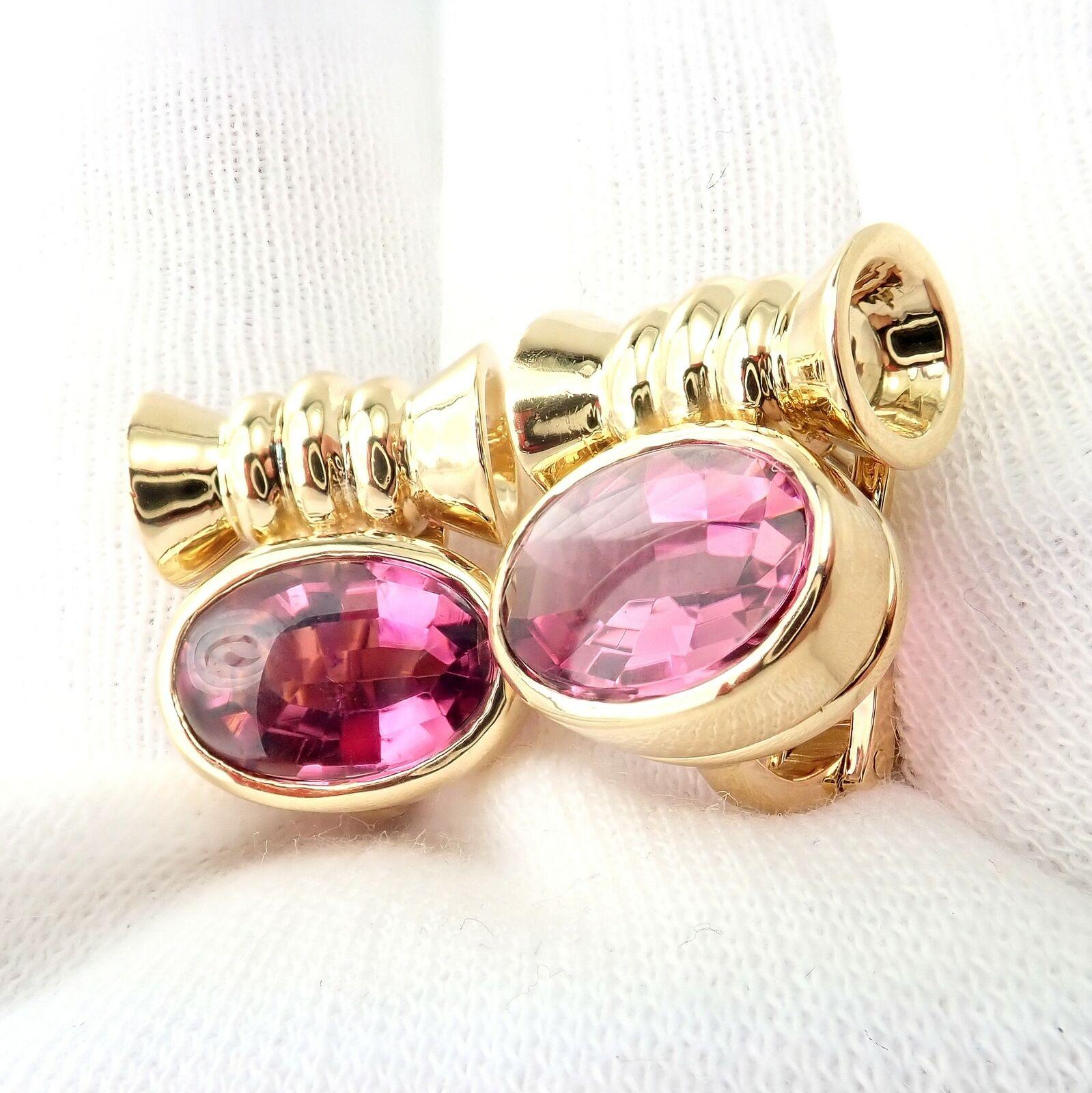 Bulgari Bvlgari Pink Tourmaline Yellow Gold Earrings In Excellent Condition For Sale In Holland, PA