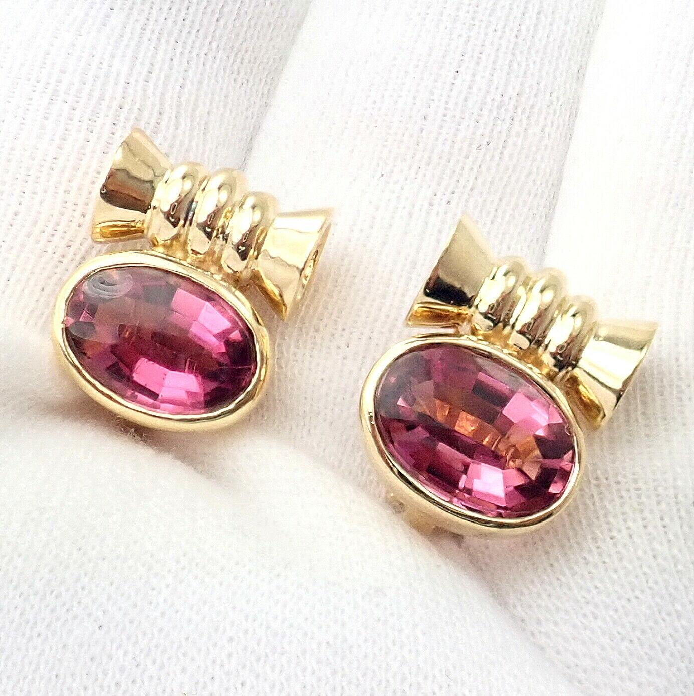 Women's or Men's Bulgari Bvlgari Pink Tourmaline Yellow Gold Earrings For Sale