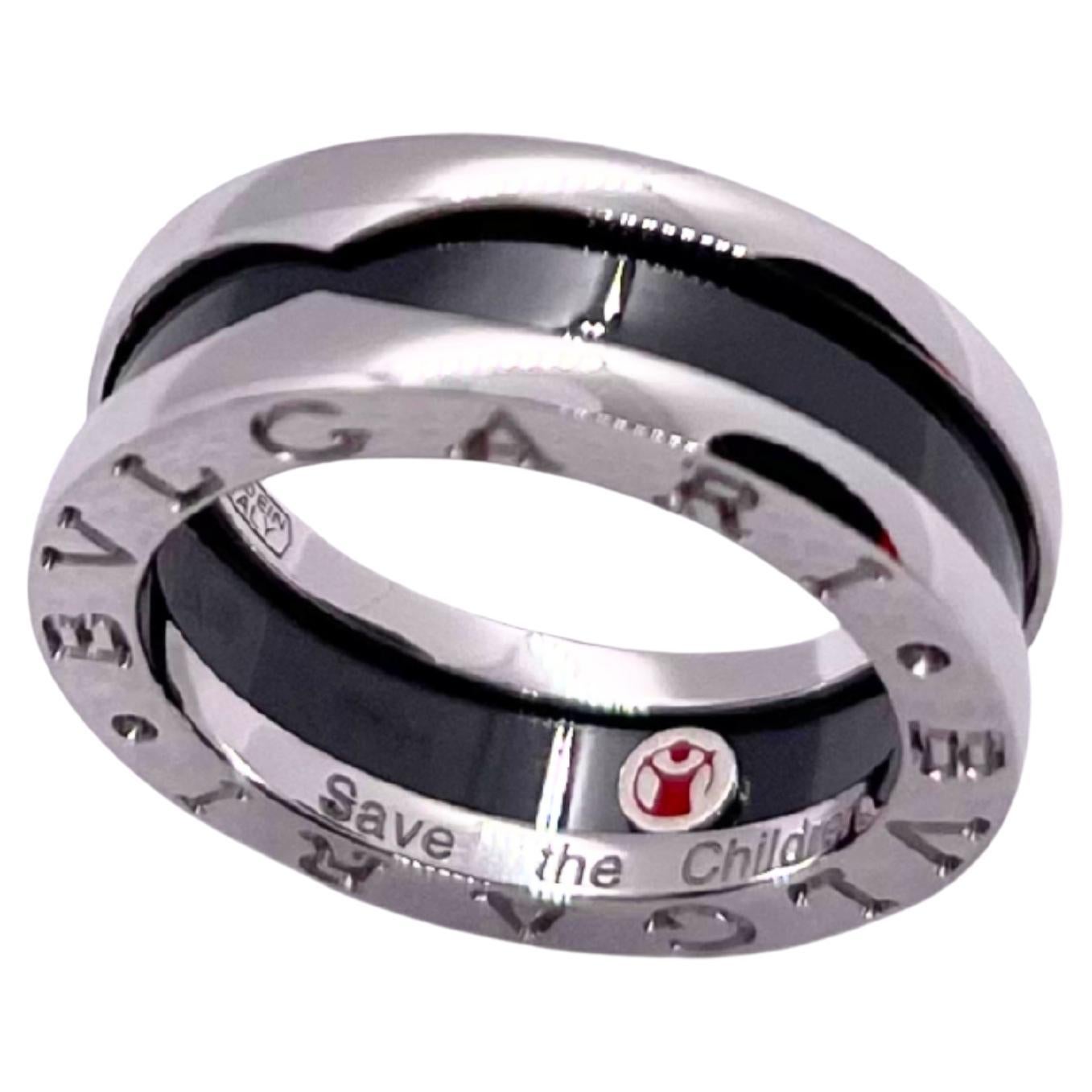 Bulgari Bvlgari “Save the Children” Black Ceramic 
Sterling Silver Ring For Sale