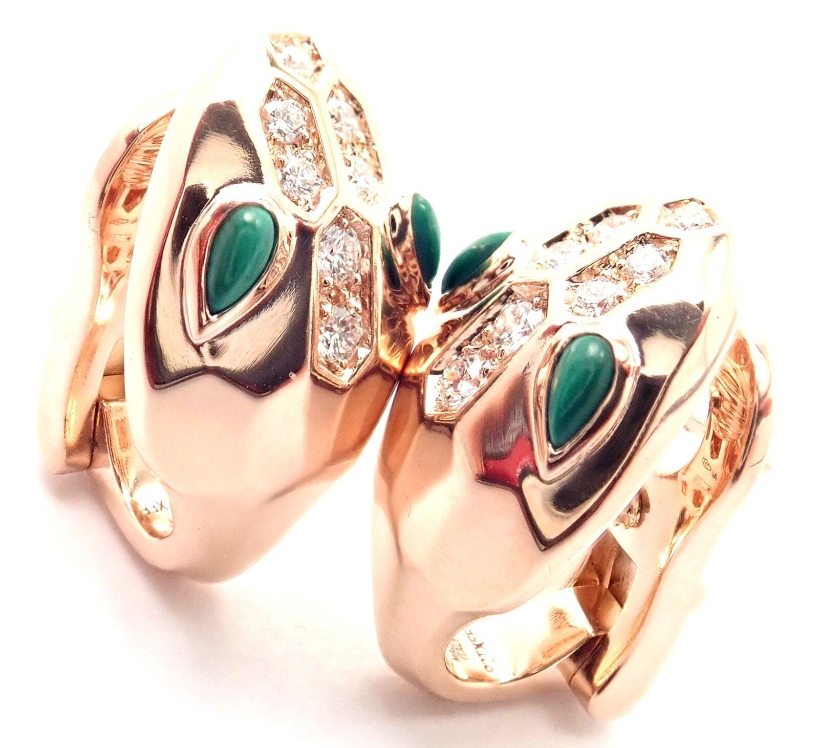 Bulgari Bvlgari Serpenti Diamond Malachite Rose Gold Earrings 1