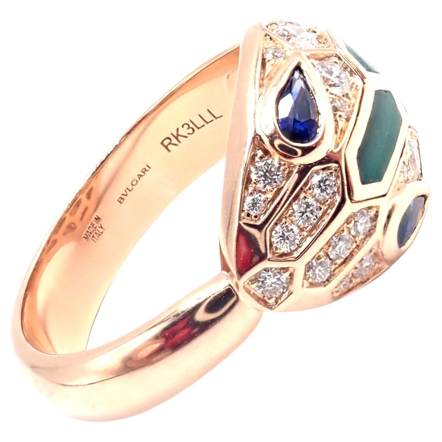 Bulgari Bvlgari Serpenti Diamond Malachite Rose Gold Ring
