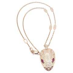 Bulgari Bvlgari Serpenti Pave Diamond Rubellite Rose Gold Large Pendant Necklace
