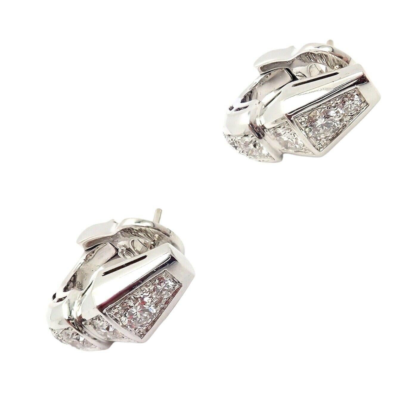 18k White Gold Diamond Serpenti Snake Huggie Earrings by Bulgari. 
With 14 round brilliant cut diamonds VS1 clarity, G color total weight approx. 1.52ctw
These earrings are for pierced ears and they come with Bulgari box and