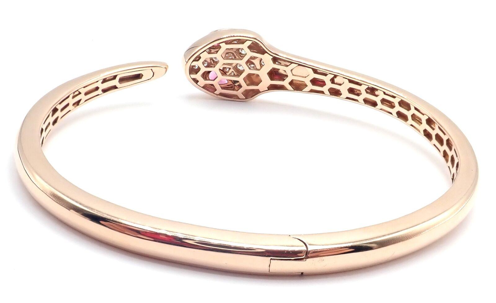 Brilliant Cut Bulgari Bvlgari Serpenti Snake Diamond Rubellite Rose Gold Bangle Bracelet