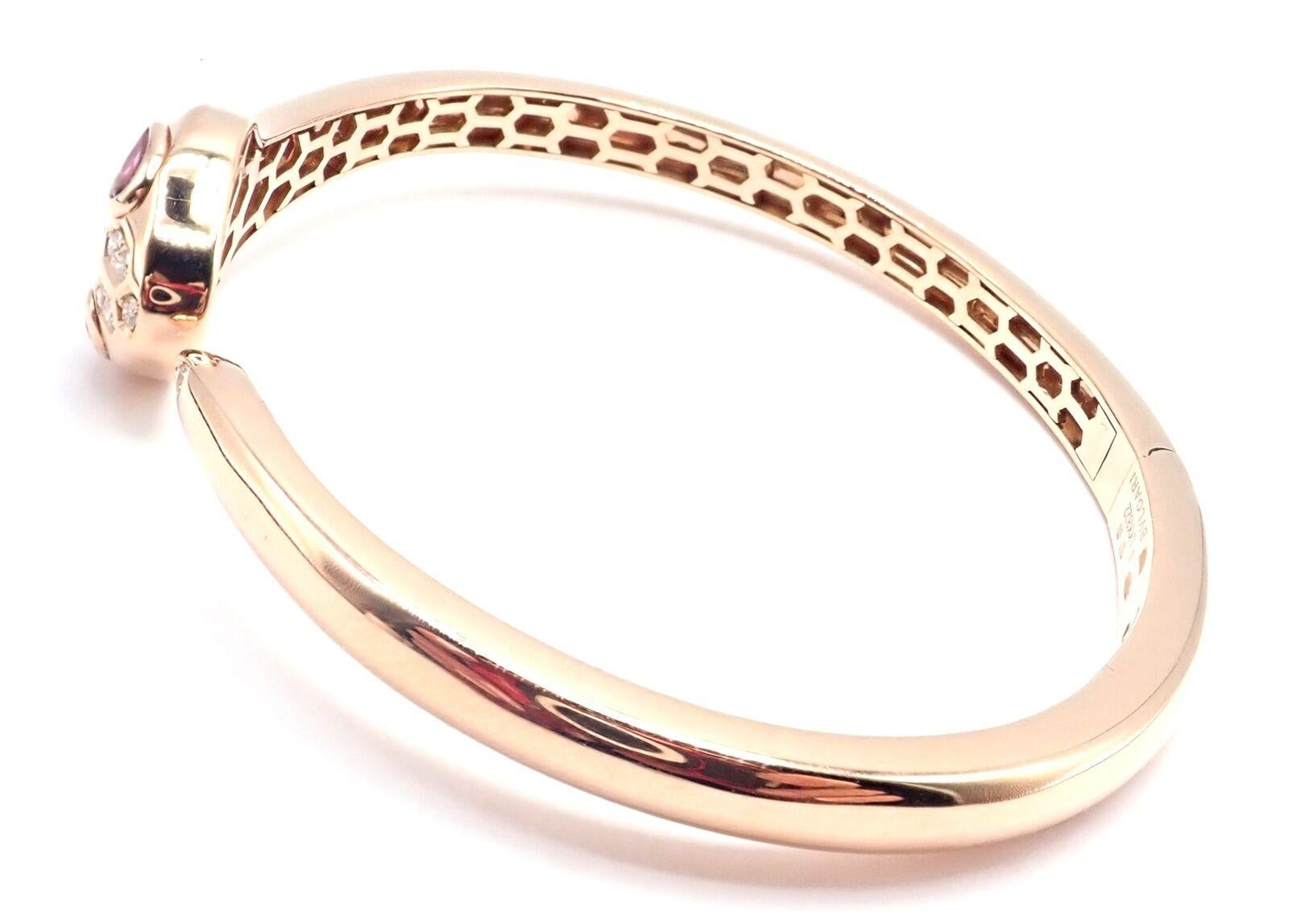 Bulgari Bvlgari Serpenti Snake Diamond Rubellite Rose Gold Bangle Bracelet In Excellent Condition In Holland, PA