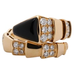 Bulgari Bvlgari Serpenti Snake Viper Black Onyx & Diamond Pave 18K Gold Ring