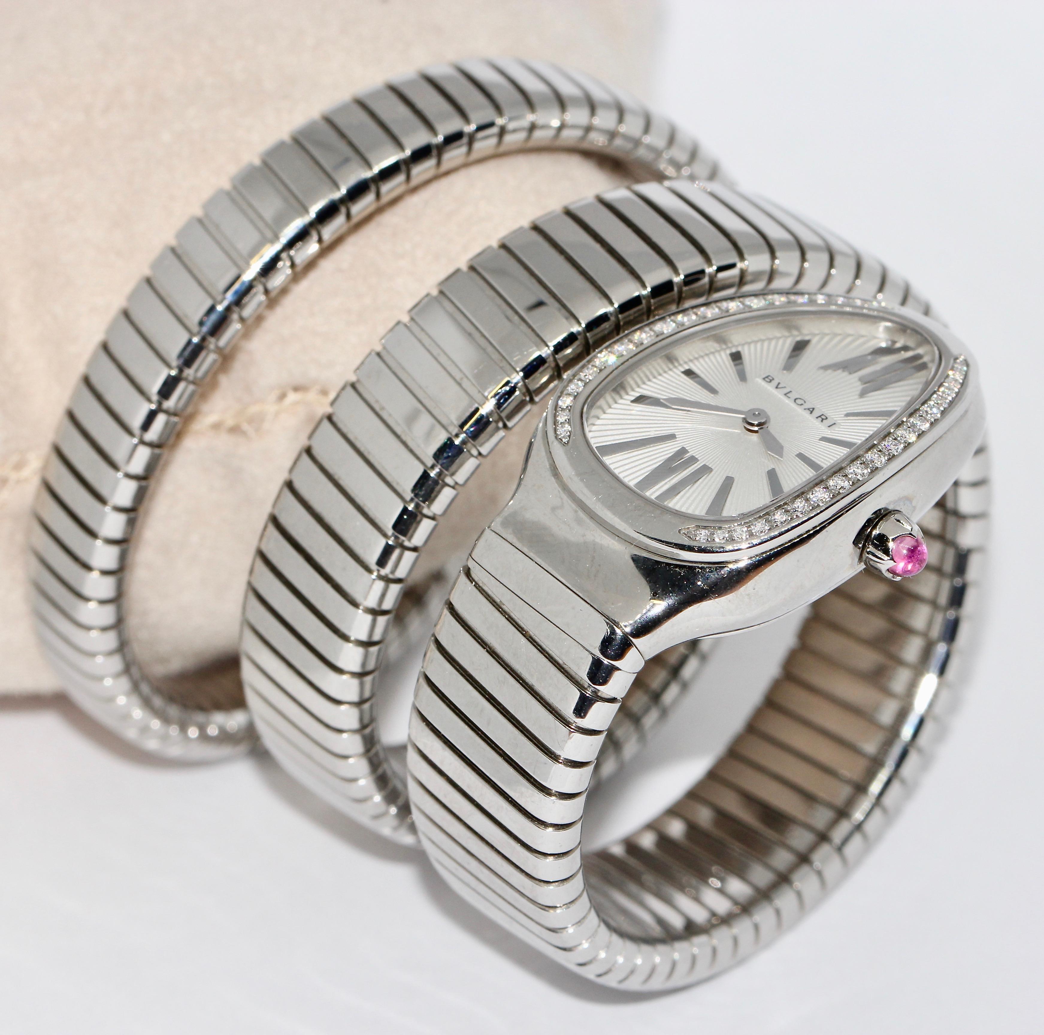 Bulgari Bvlgari Serpenti Turbogas Ladies Wristwatch Steel with Diamonds In Excellent Condition In Berlin, DE