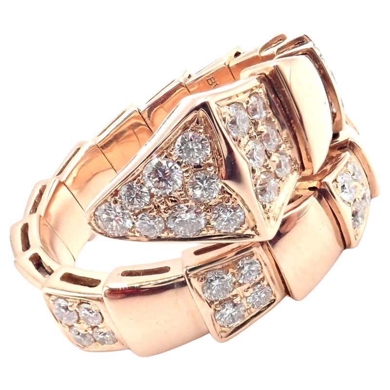Bulgari Serpenti Tubogas Diamond Rose Gold Wrap Ring 128775 For Sale at ...