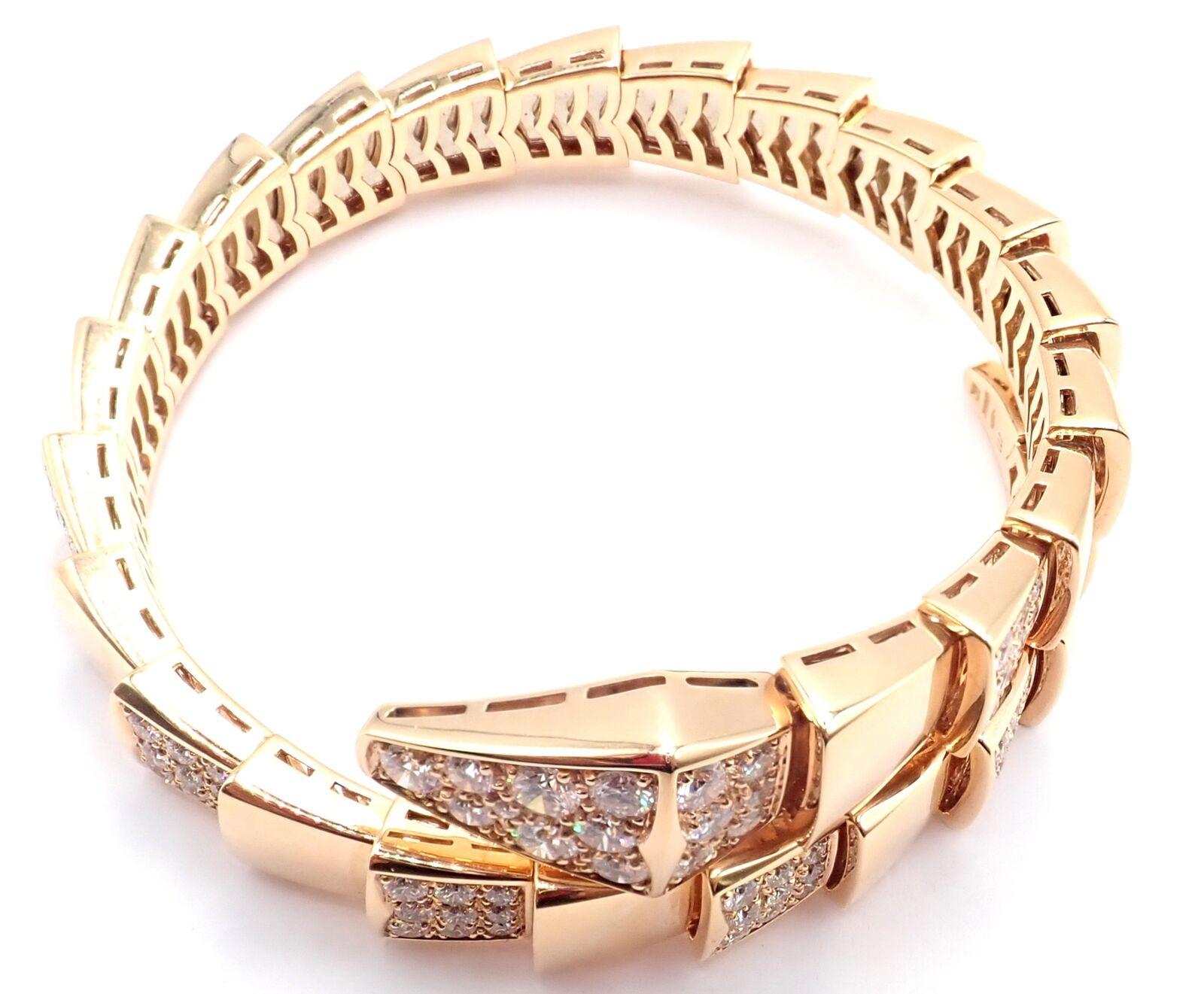 Brilliant Cut Bulgari Bvlgari Serpenti Viper Snake Diamond  Rose Gold Bangle Bracelet For Sale