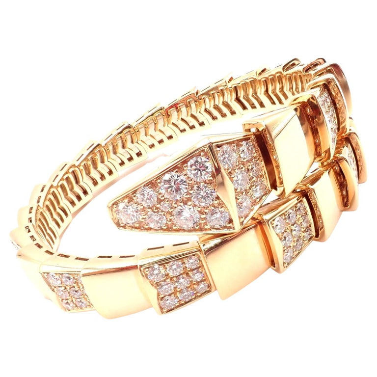 Bulgari Bvlgari Serpenti Viper Snake Diamond Rose Gold Bangle