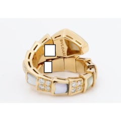 Bulgari Bvlgari Serpenti Viper Snake Mother of Pearl & Diamond 18K Gold Ring