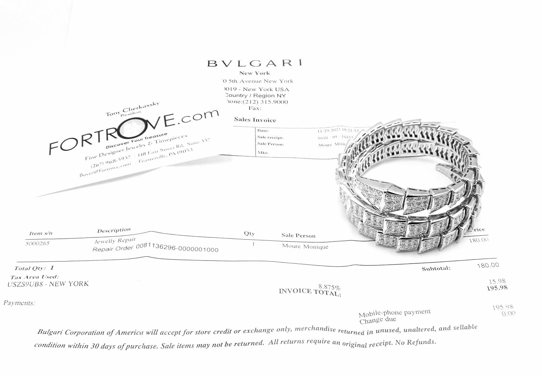 Bulgari Bvlgari Serpenti Viper Snake Two-Coil Diamond  WH Gold Bangle Bracelet In Excellent Condition For Sale In Holland, PA