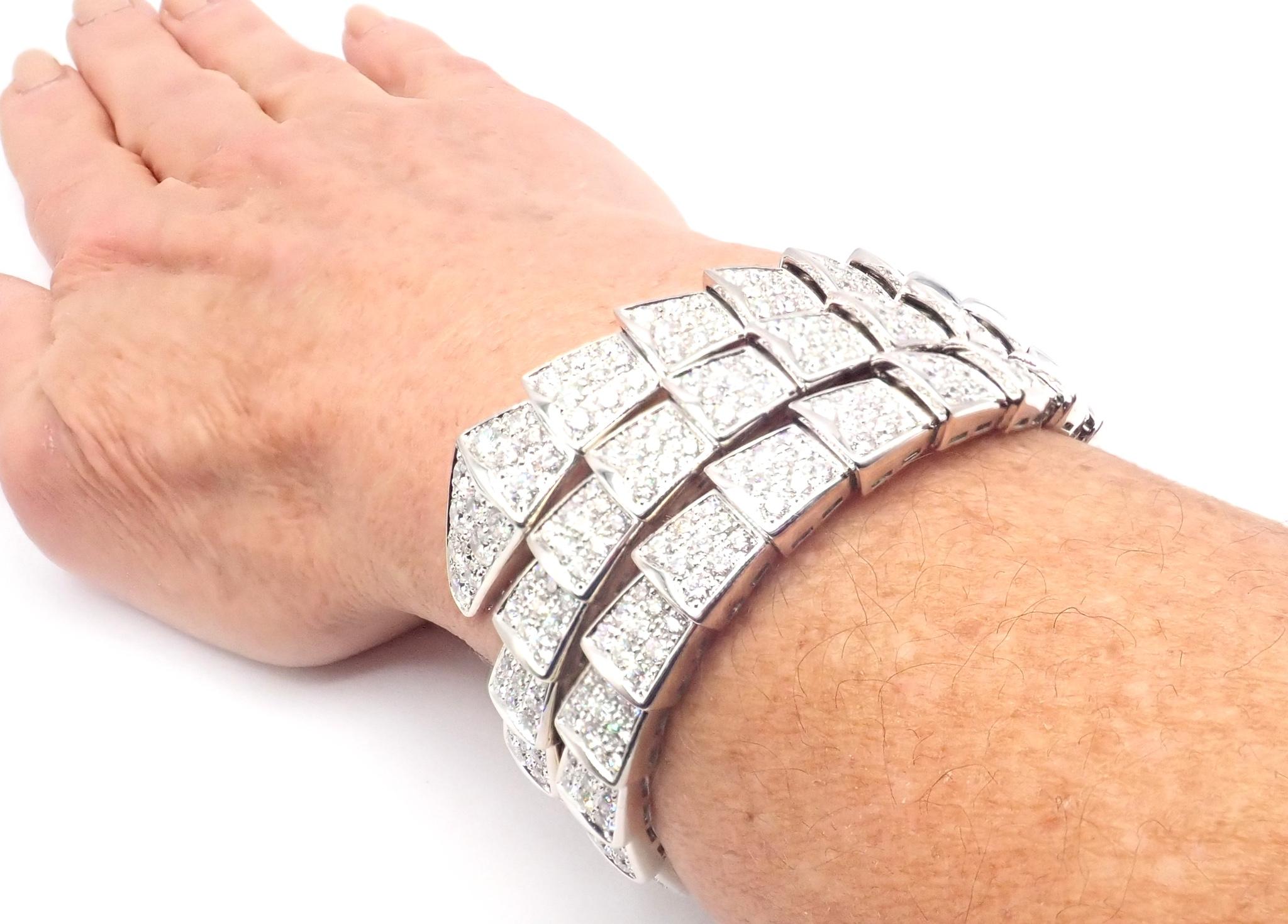 Women's or Men's Bulgari Bvlgari Serpenti Viper Snake Two-Coil Diamond  WH Gold Bangle Bracelet For Sale