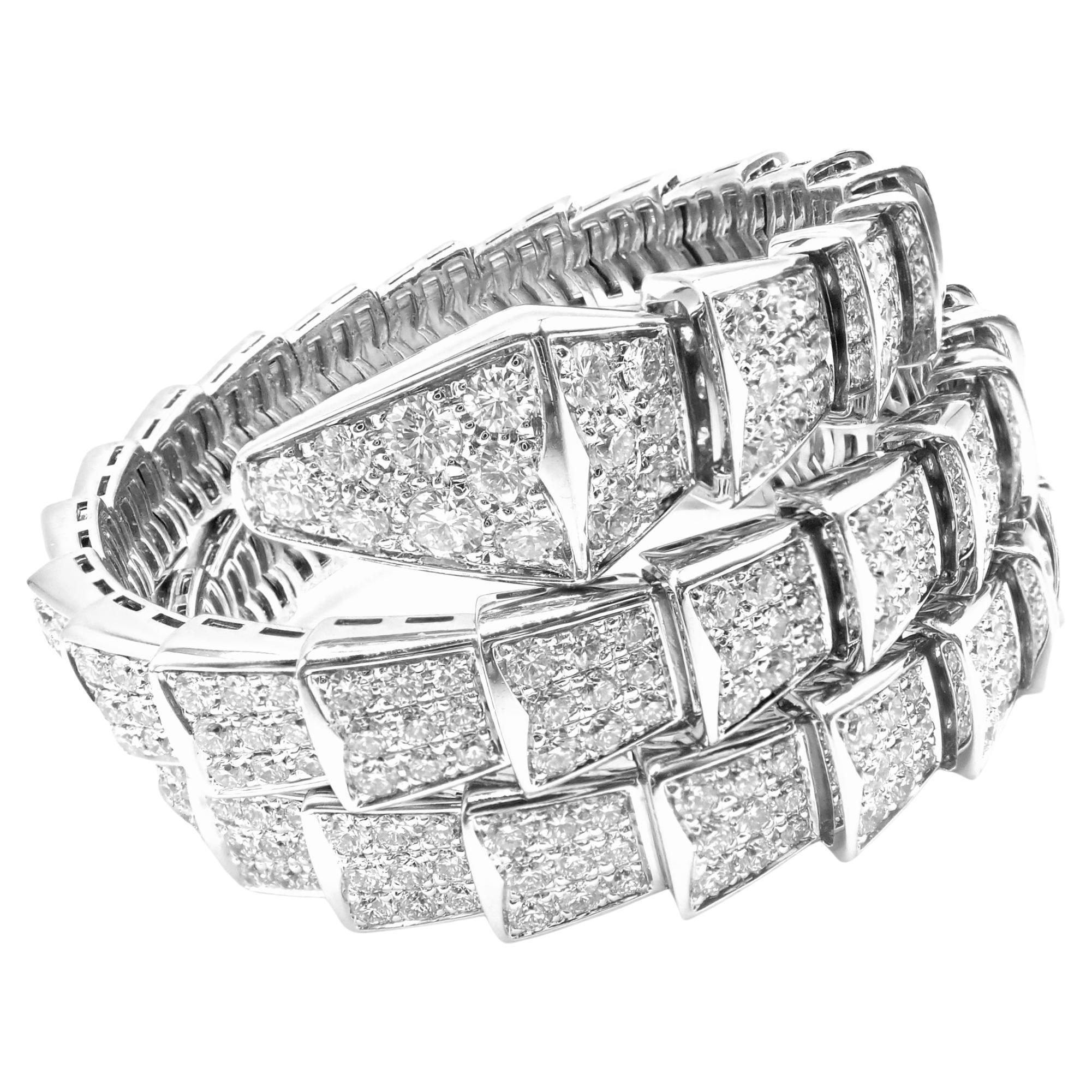 Bulgari Bvlgari Serpenti Viper Snake Two-Coil Diamond  WH Gold Bangle Bracelet For Sale