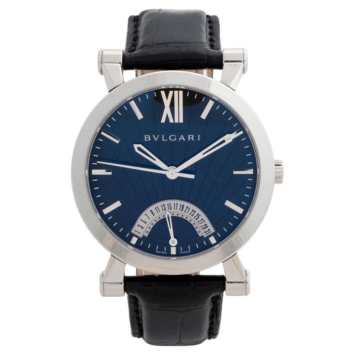 Our very attractive Bulgari Bvlgari Sotirio Retrograde Date, reference SB42SDR features a 42 stainless steel case with exhibition caseback, and its original Bulgari leather strap with steel tang buckle. Presented in excellent condition with only