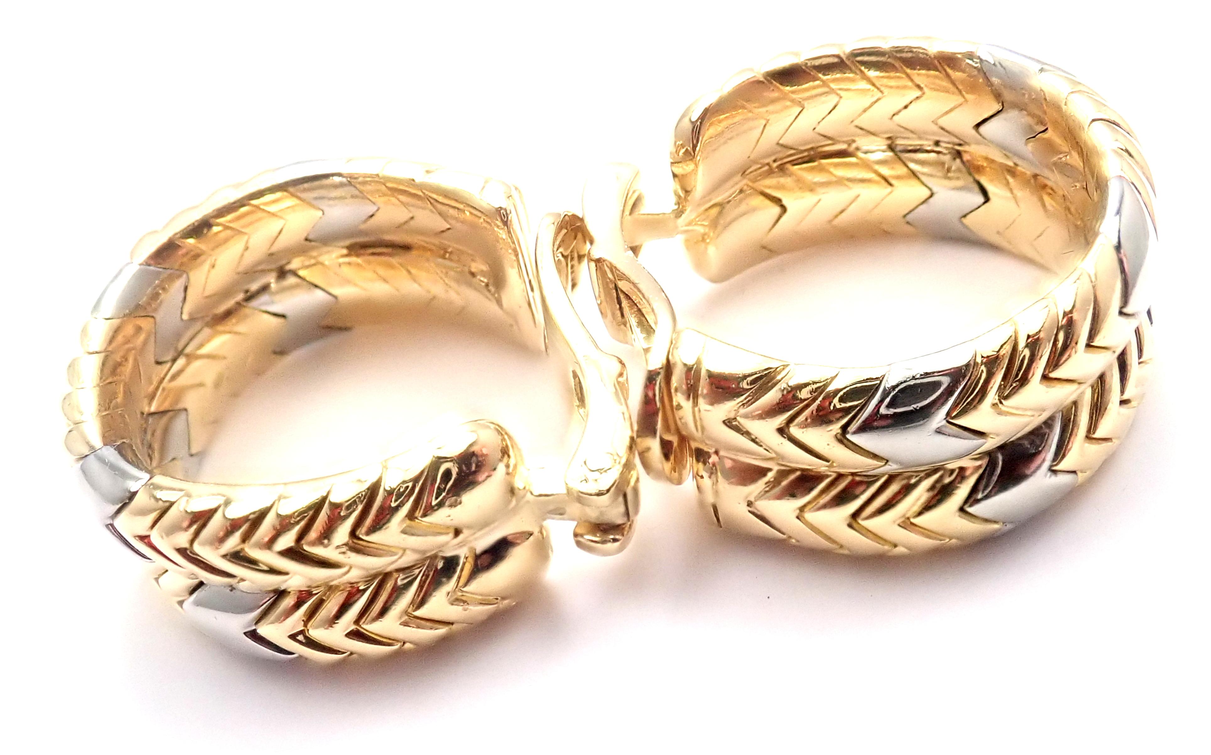 Bulgari Bvlgari Spiga Yellow Gold and Stainless Steel Hoop Earrings 2