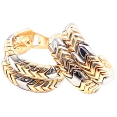 Bulgari Bvlgari Spiga Yellow Gold and Stainless Steel Hoop Earrings