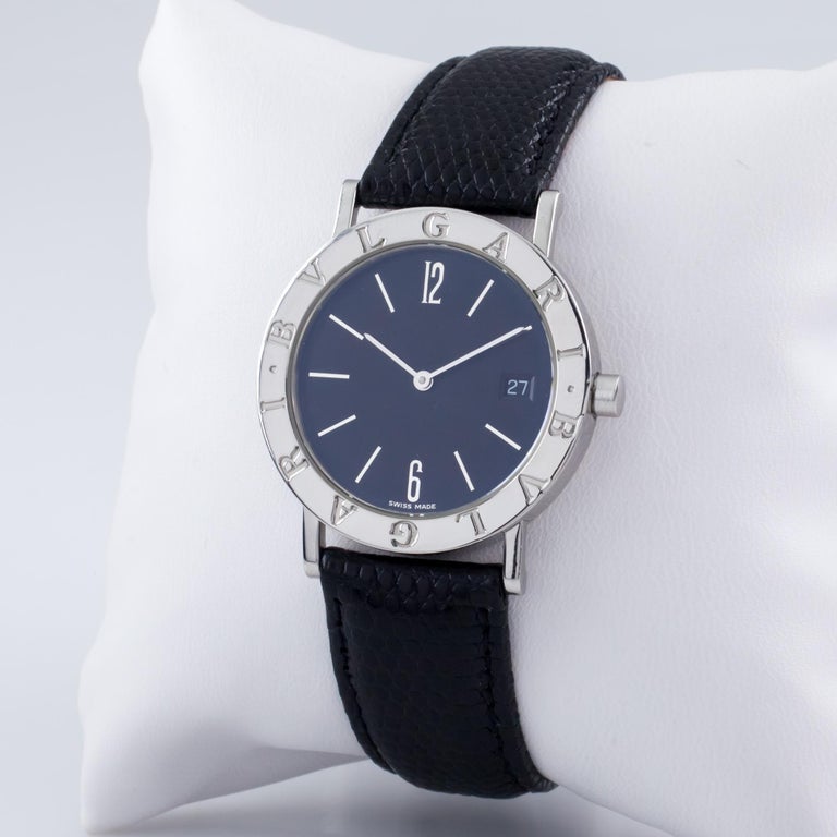 Bulgari Bvlgari Stainless Steel Ss 33 Sld Quartz Watch With Leather Band For Sale At 1stdibs