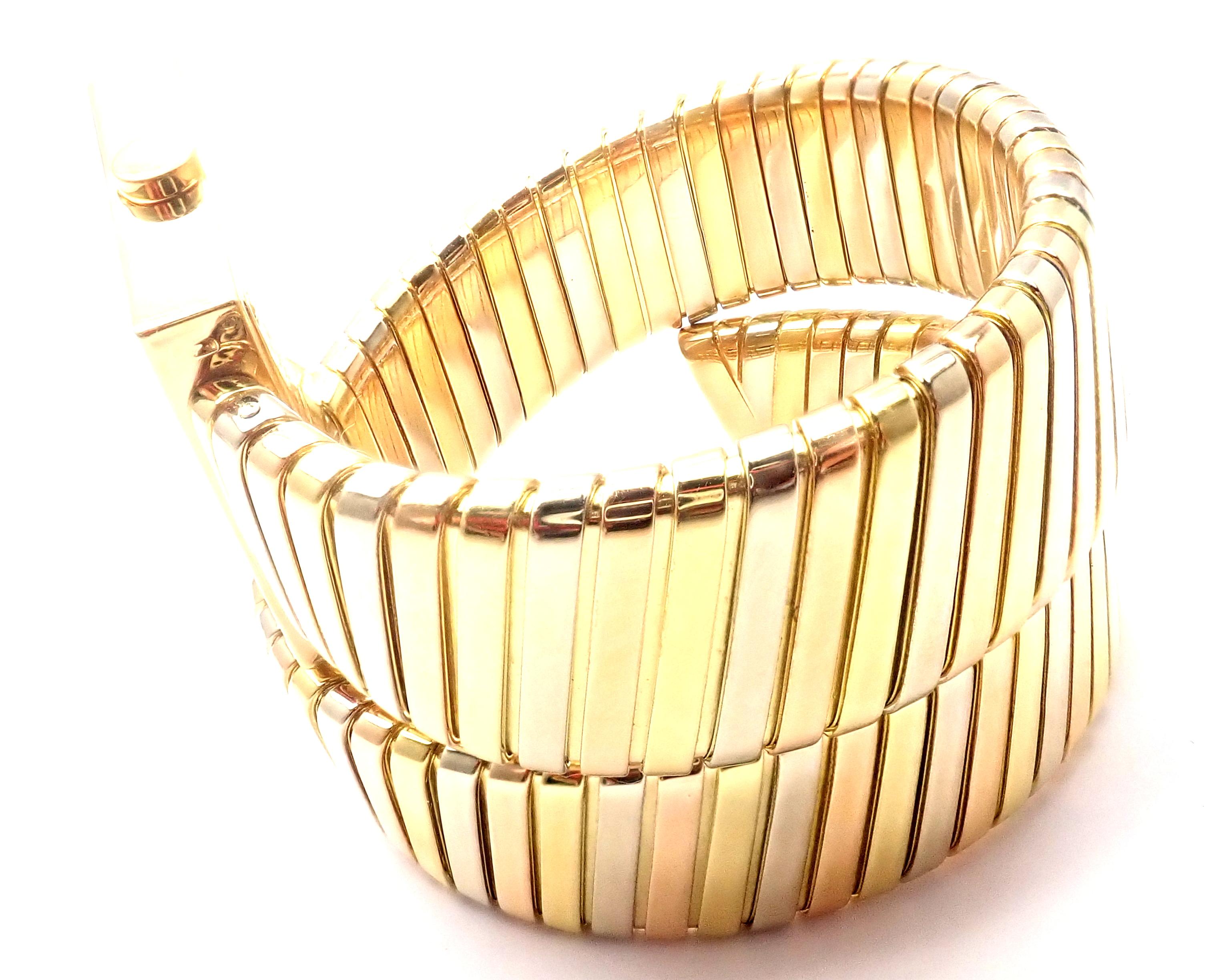 Bulgari Bvlgari Tubogas Serpent Snake Tri-Color Gold Bracelet Watch In Excellent Condition In Holland, PA