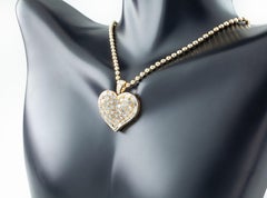 Bulgari Bvlgari Vintage 18 Karat Gold Diamond Heart Pendant with Ball Chain 70s