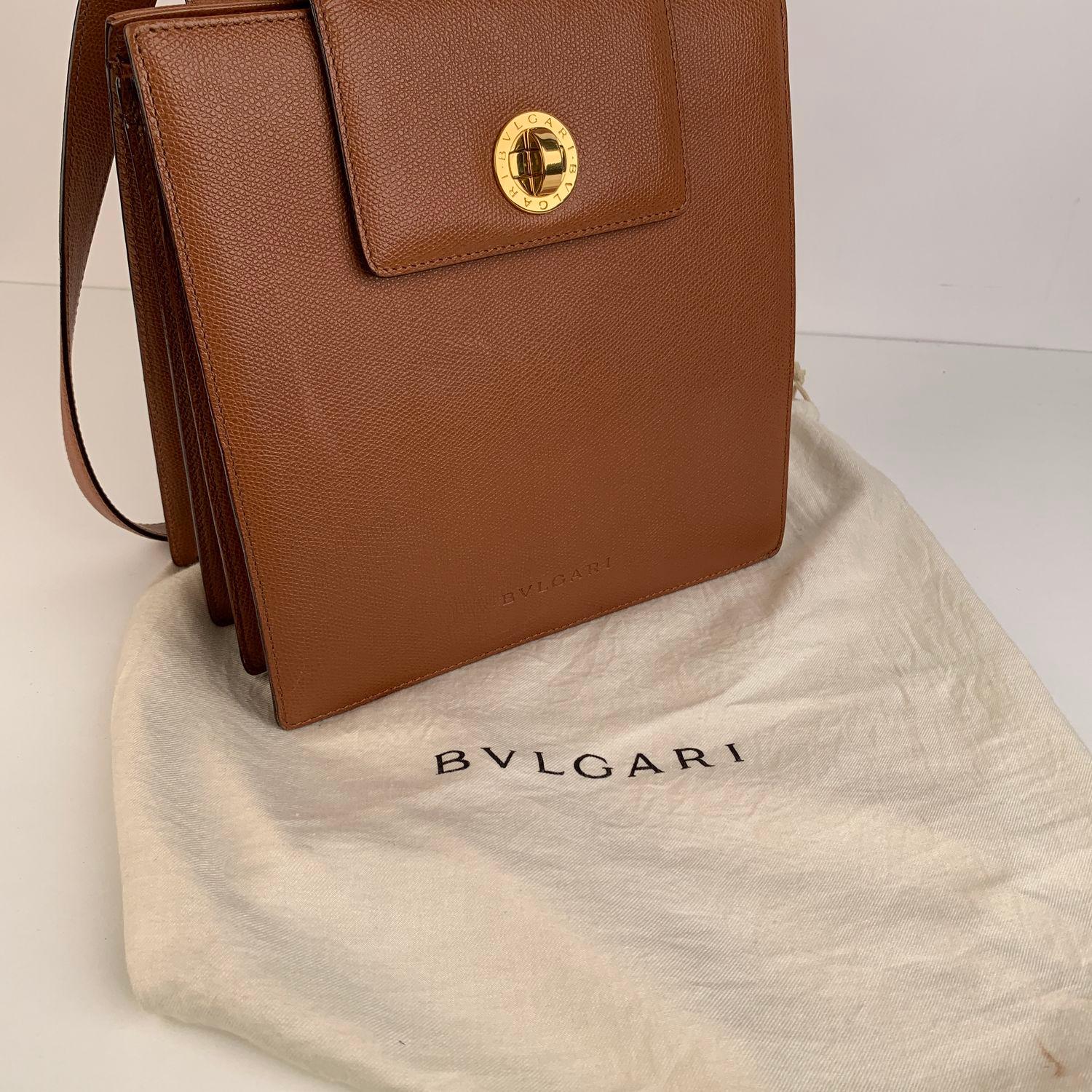 Bulgari Bvlgari Vintage Tan Leather Accordion Tote Shoulder Bag 3