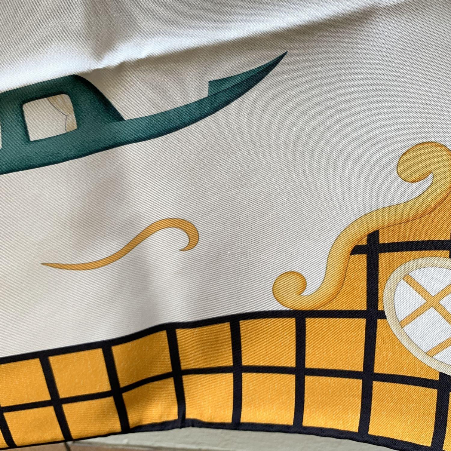 Bulgari Bvlgari Vintage Yellow Silk Scarf Gondola Boats Pour femmes en vente