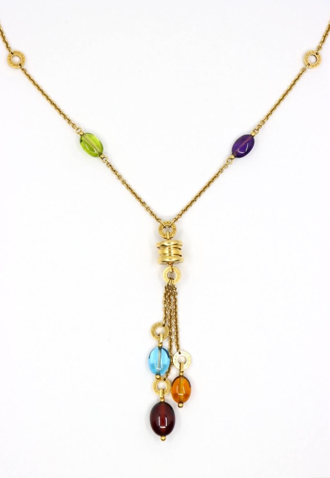 Bulgari B.Zero 18K Gold Multi Gemstone Necklace In Good Condition In Flushing, NY