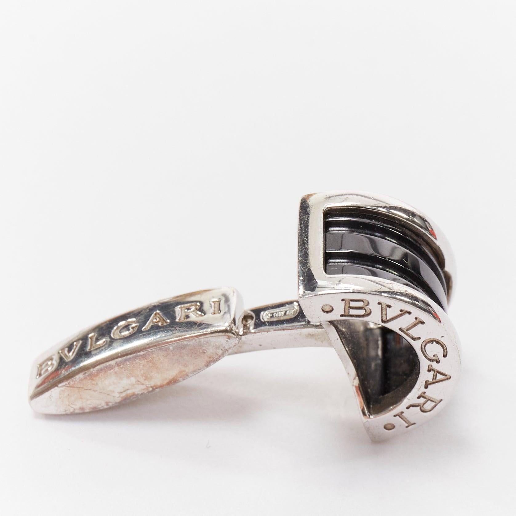 BULGARI Bzero 925 sterling silver black onyx logo back cufflinks In Good Condition For Sale In Hong Kong, NT