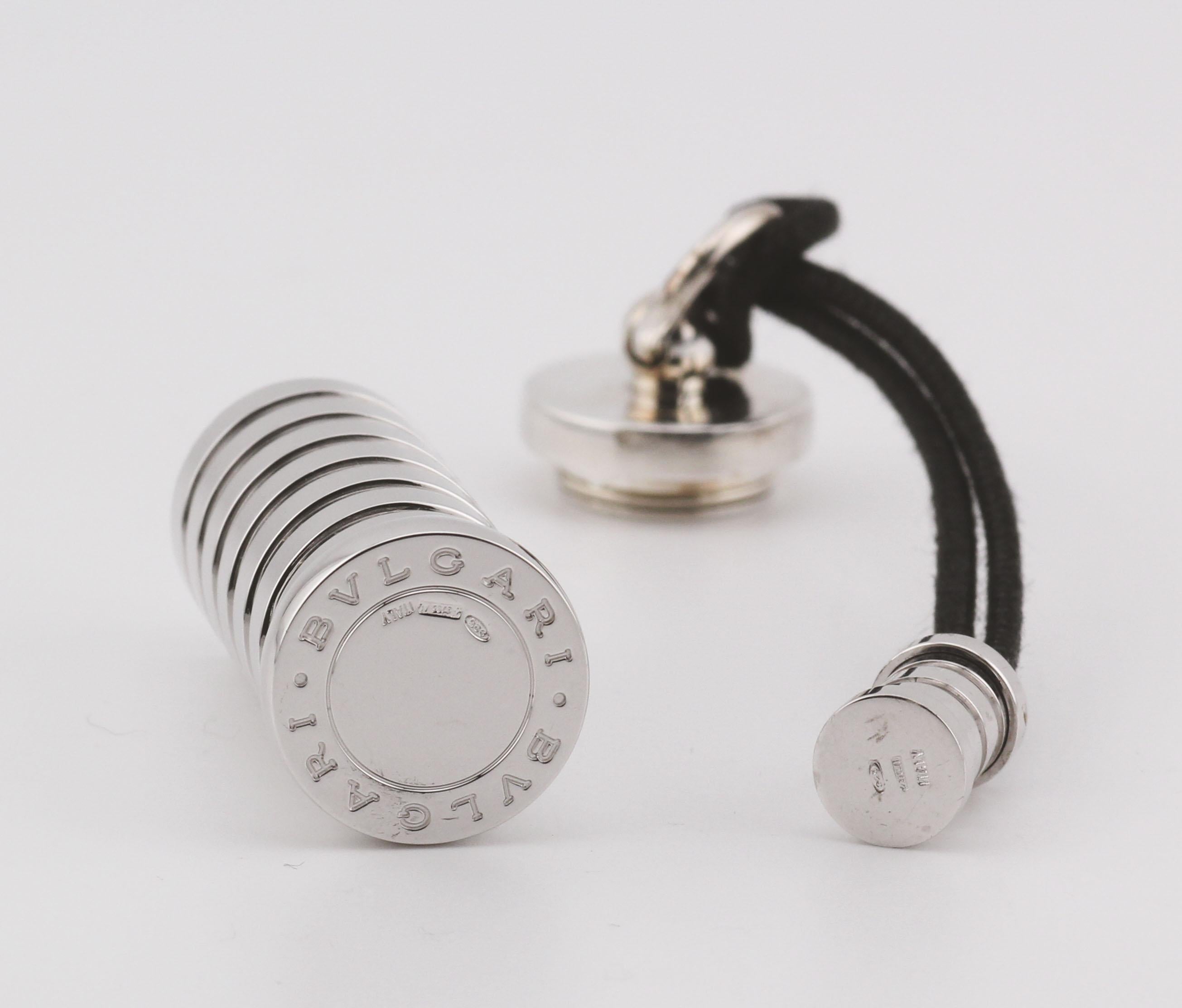 Bulgari B.Zero 925 Sterling Silver Leather Cord Pill Box Case In Excellent Condition For Sale In Simpsonville, SC