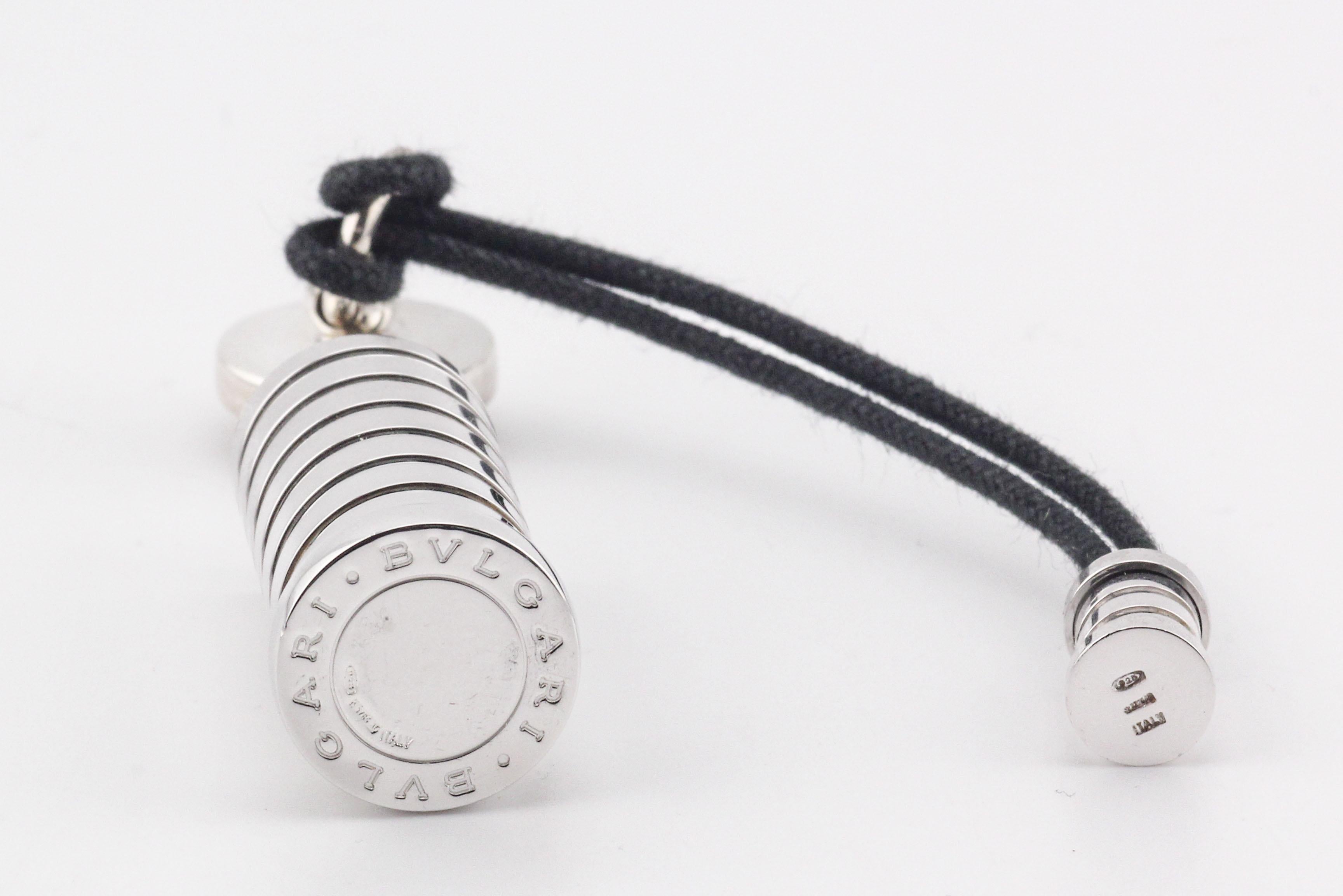 Bulgari B.Zero 925 Sterling Silver Leather Cord Pill Box Case In Good Condition For Sale In Simpsonville, SC