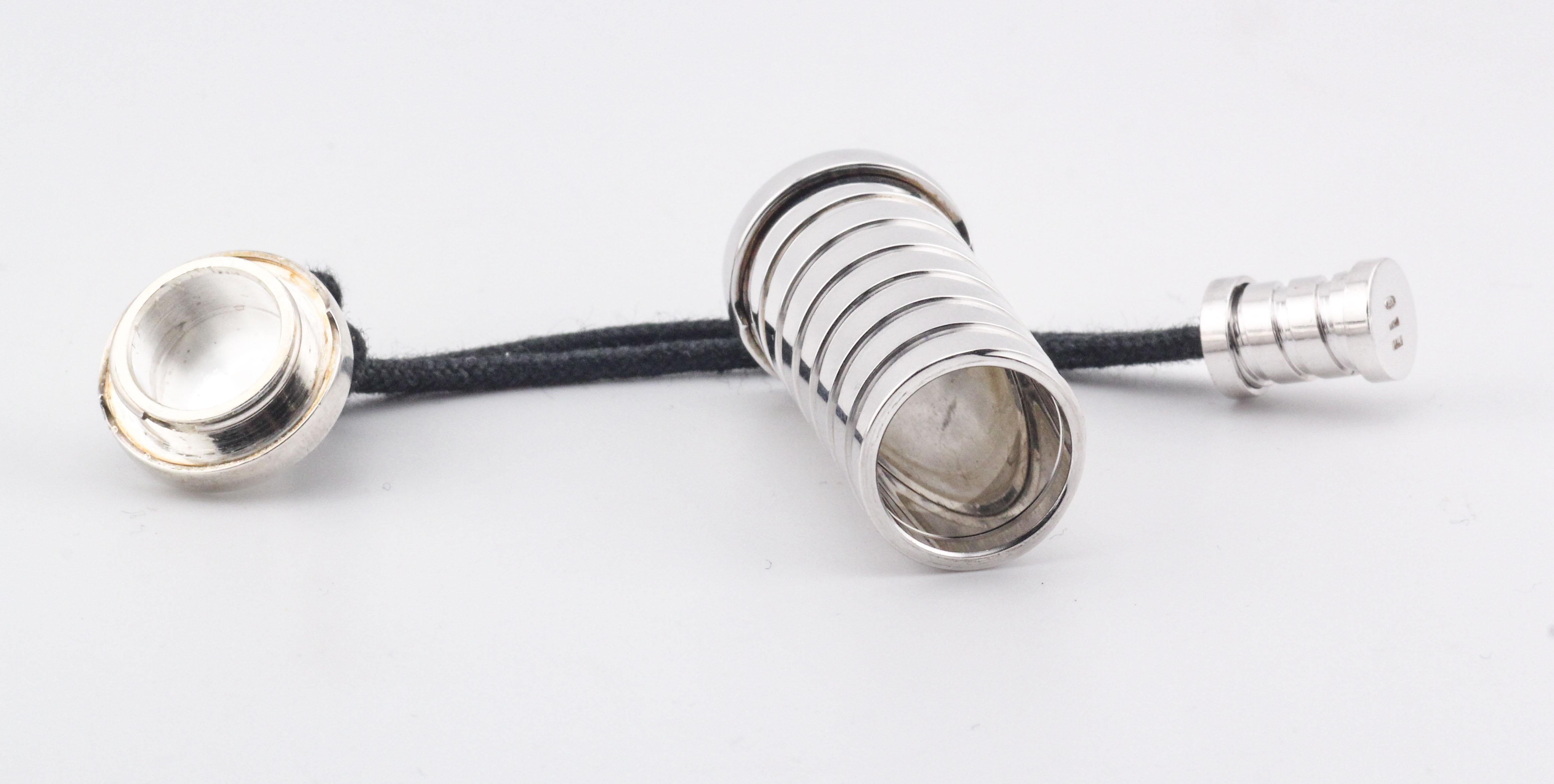 Women's or Men's Bulgari B.Zero 925 Sterling Silver Leather Cord Pill Box Case For Sale