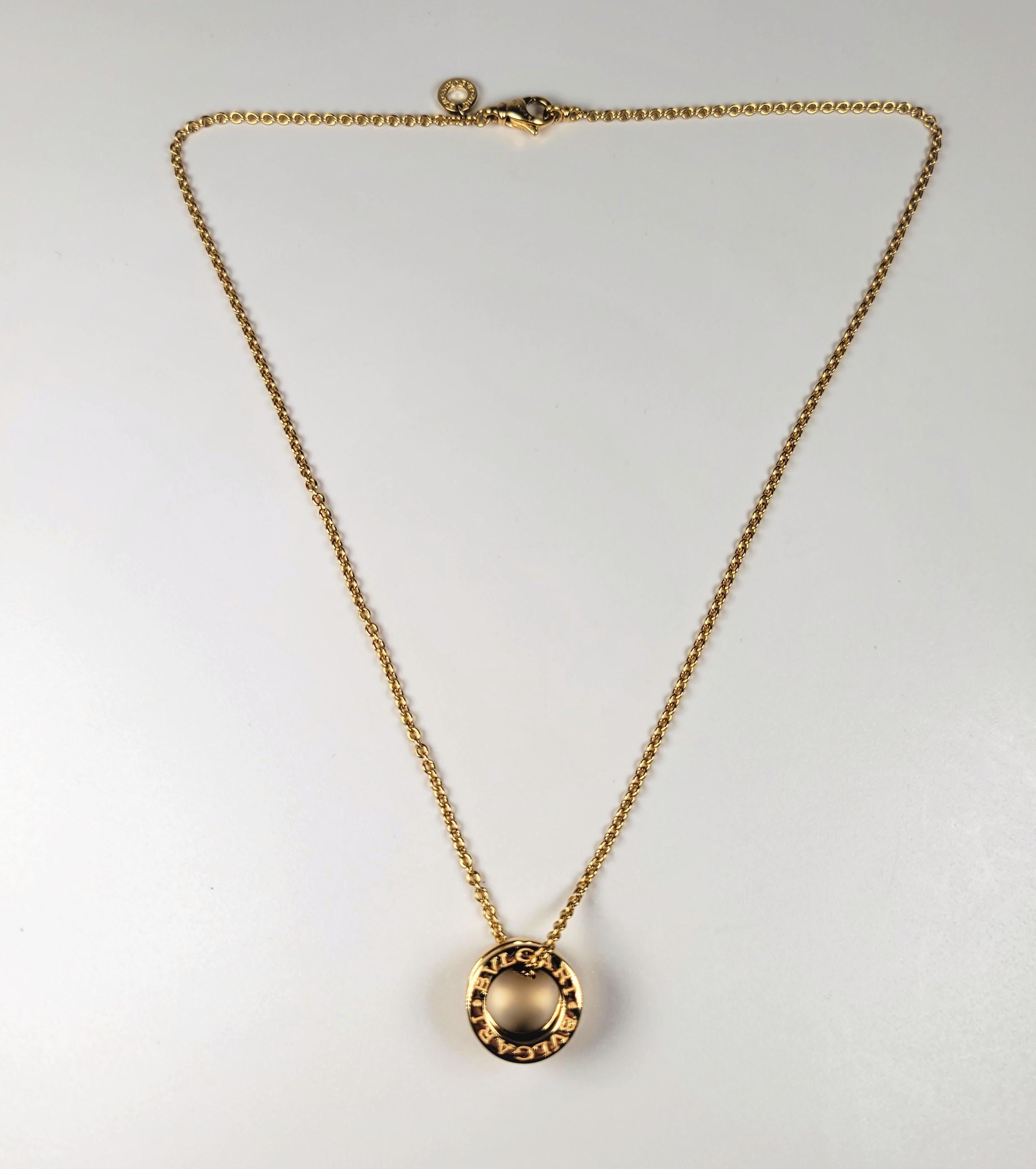 From iconic designer Bulgari, this 18 karat yellow gold necklace is from the BZero1 collection.  The pendant measures approximately 8.00 mm in width. 