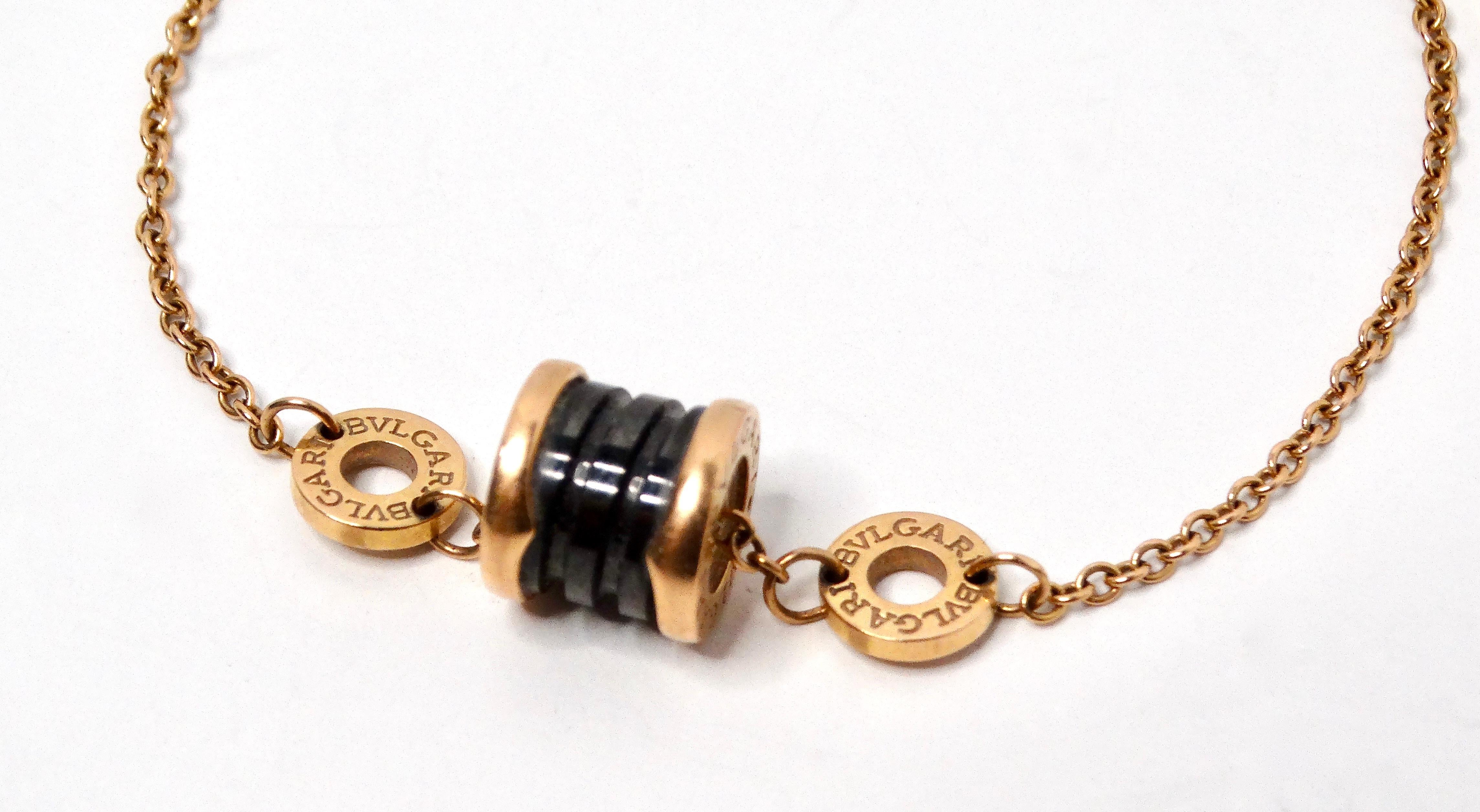 The Bulgari B.Zero1 18k Gold & Black Ceramic Bracelet is a striking representation of modern elegance and innovative design. Launched as part of Bulgari's iconic B.Zero1 collection, this bracelet captures the essence of contemporary luxury, blending