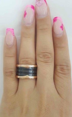 Bulgari B.Zero1 18K Rose Gold & Black Ceramic Four-Band Ring Size 5