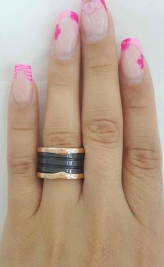 Bulgari B.Zero1 18K Rose Gold & Black Ceramic Four-Band Ring Size 5