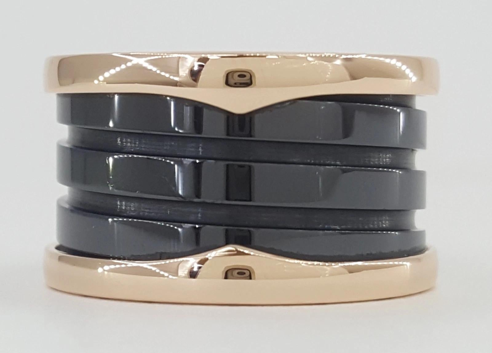 Bulgari B.Zero1 18K Rose Gold & Schwarz Keramik Vier-Band-Ring Größe 5 (Zeitgenössisch) im Angebot