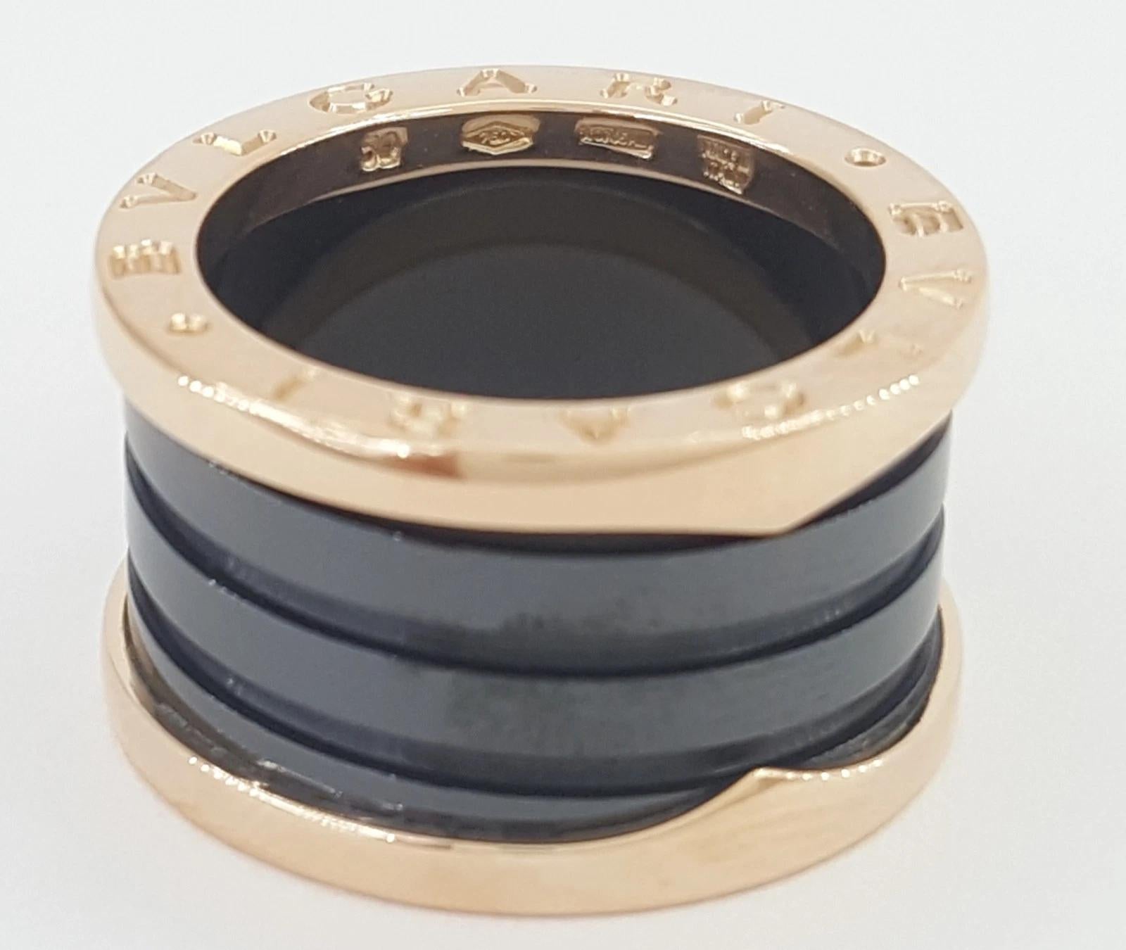 Bulgari B.Zero1 18K Rose Gold & Schwarz Keramik Vier-Band-Ring Größe 5 im Angebot 2