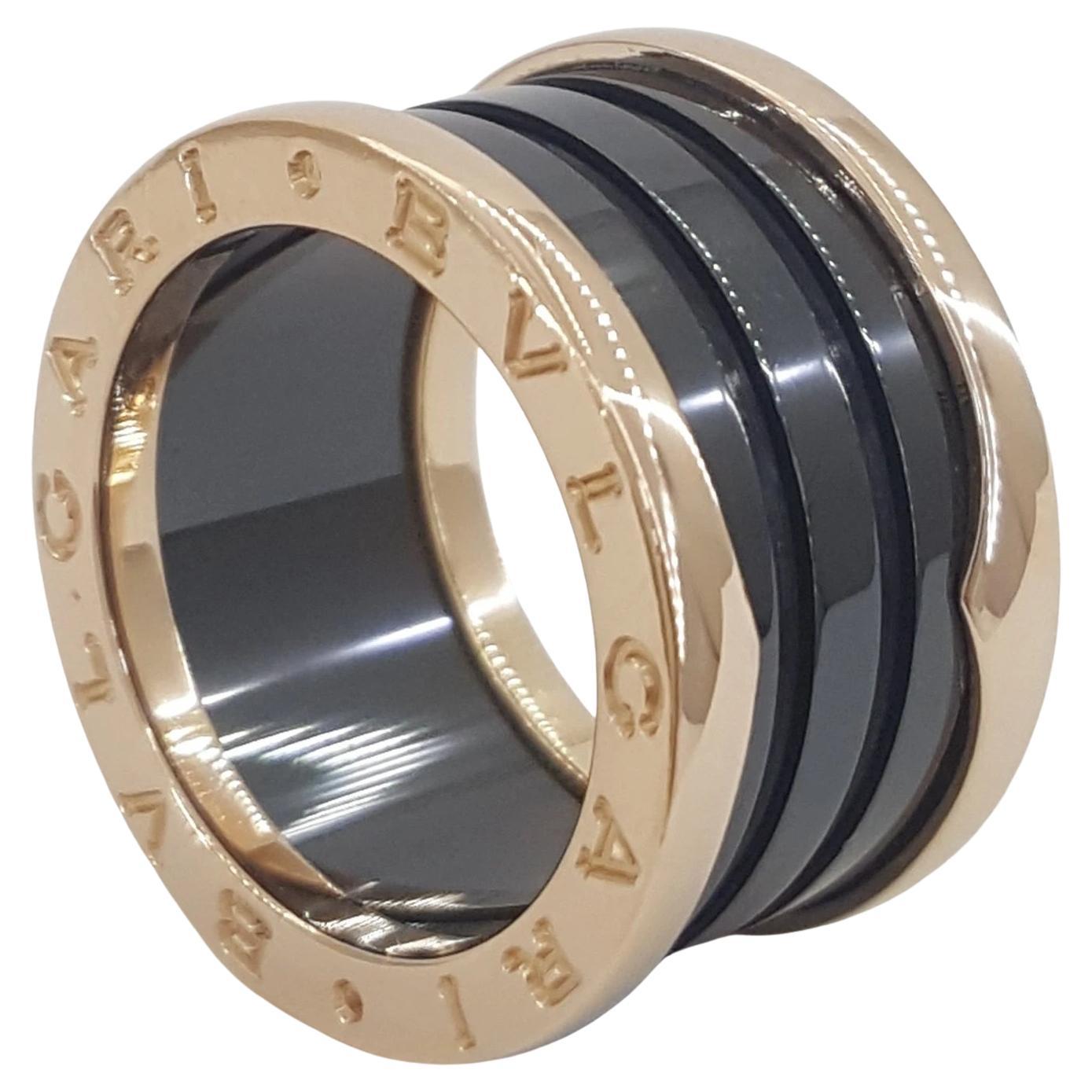 Bulgari B.Zero1 18K Rose Gold & Black Ceramic Four-Band Ring Size 5