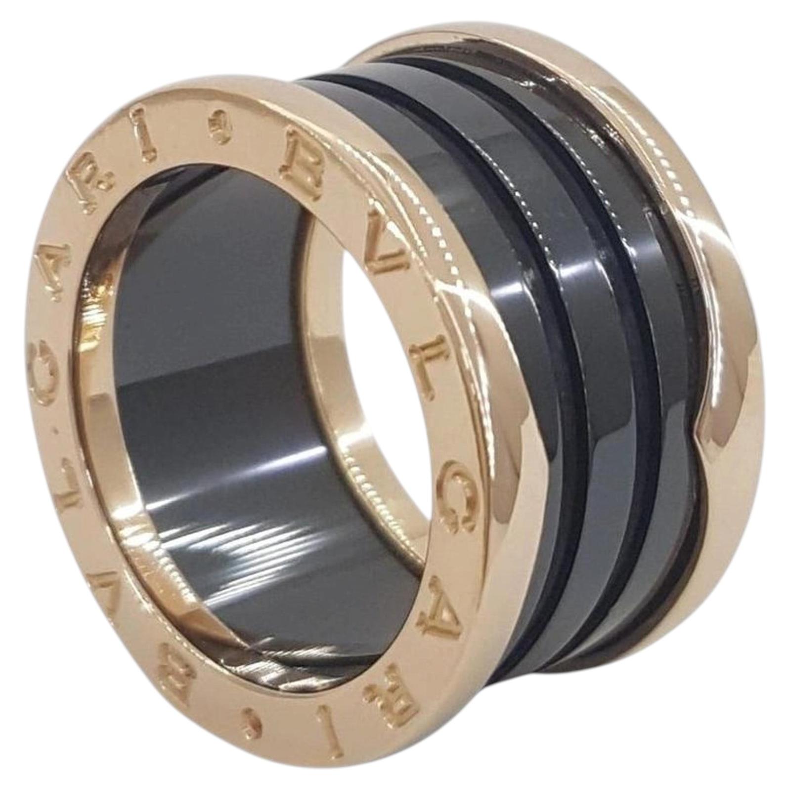 Pre-owned Bulgari B.zero1 18k Rose Gold & Black Ceramic Four-band Ring Size 5 In Red