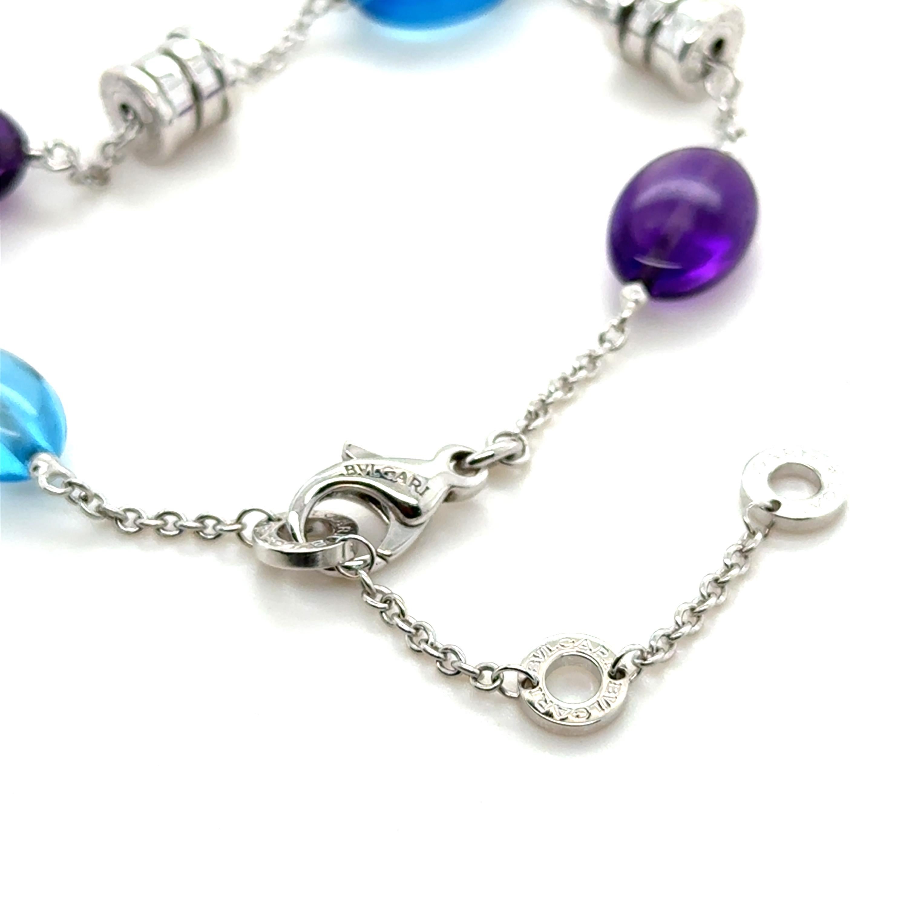 Perlina Bulgari, Bracciale B.zero1 in oro bianco 18 carati, topazio blu e ametista in vendita