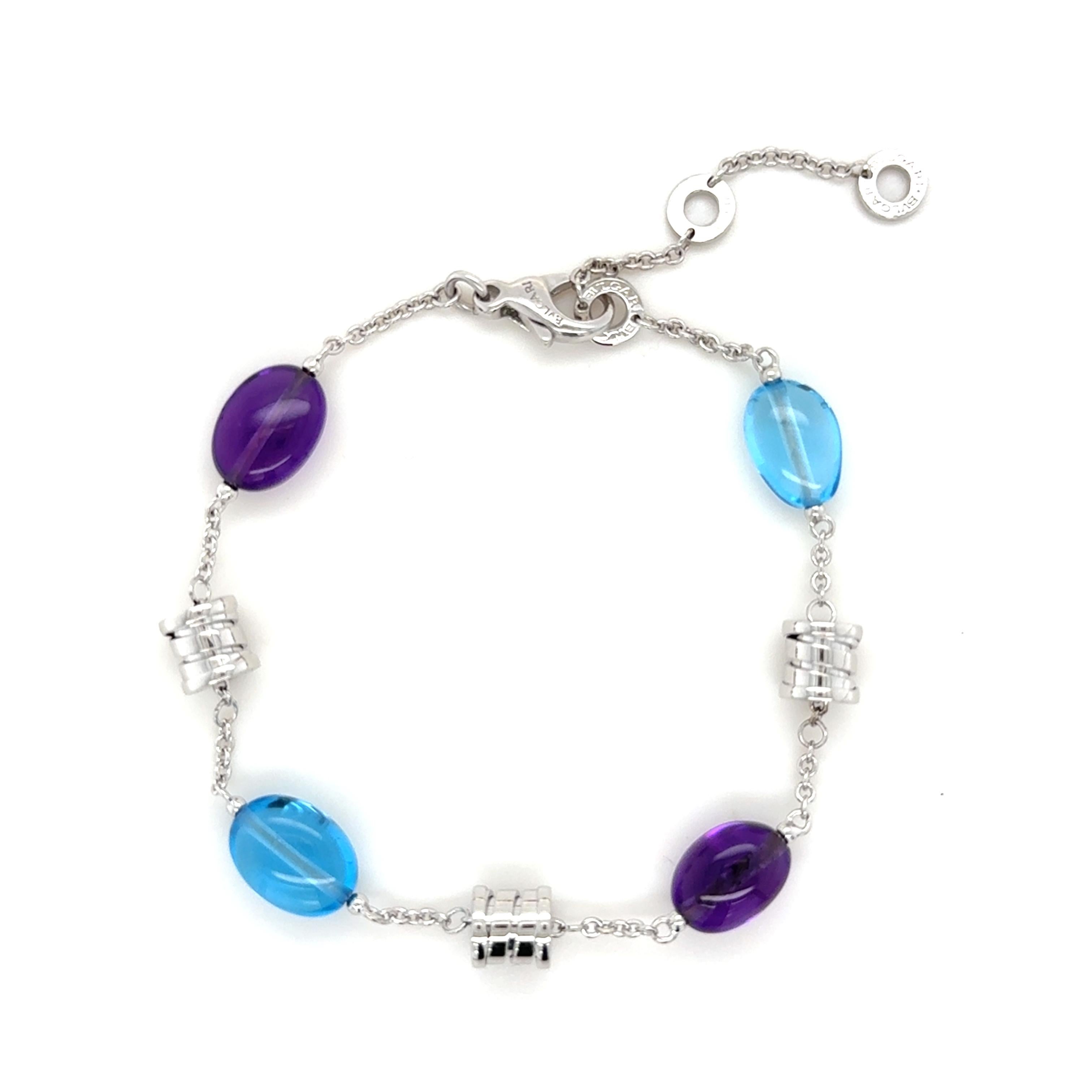 Donna Bulgari, Bracciale B.zero1 in oro bianco 18 carati, topazio blu e ametista in vendita