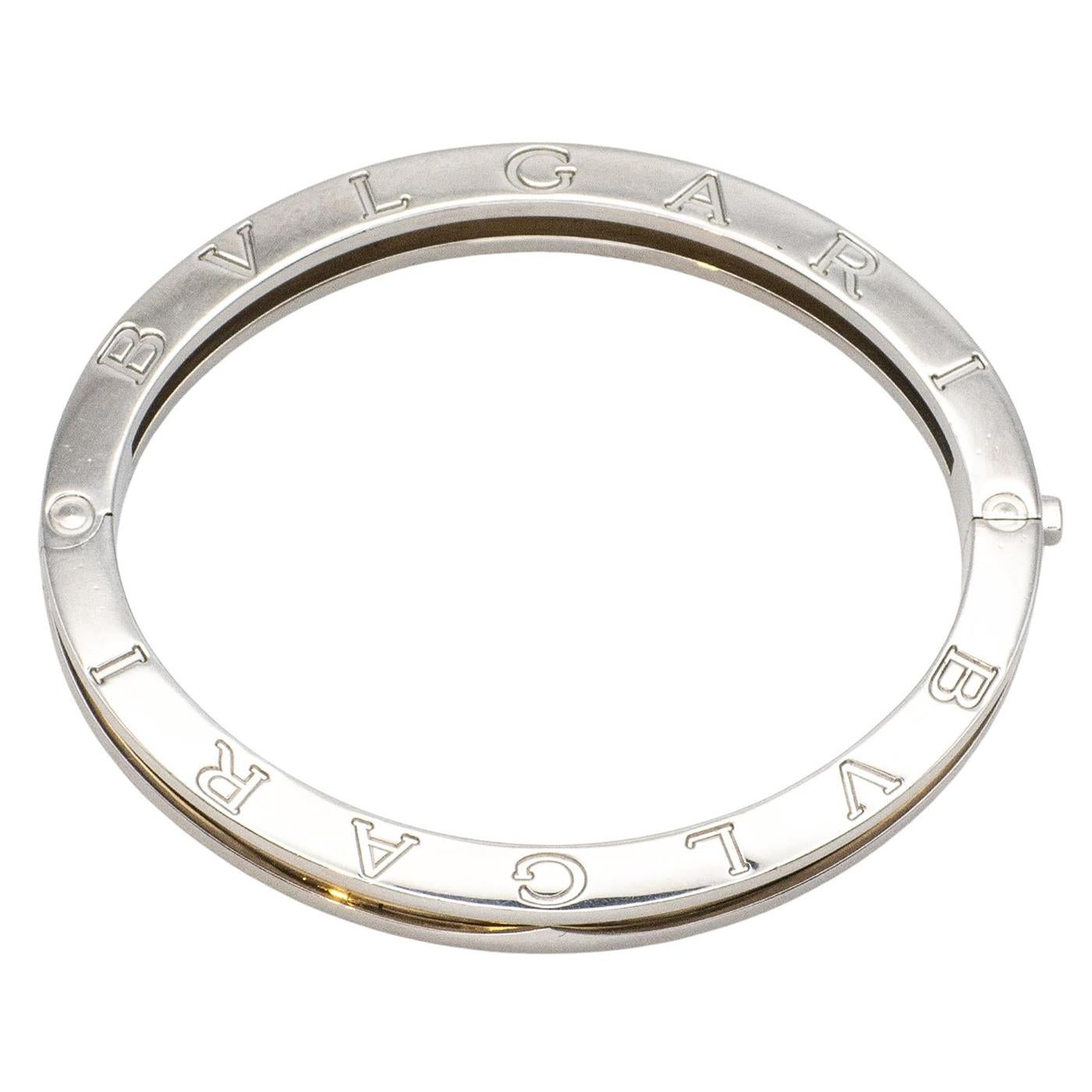 Moderniste Bulgari B.zero1 Bracelet jonc à charnière ovale en or jaune 18 carats et acier inoxydable en vente