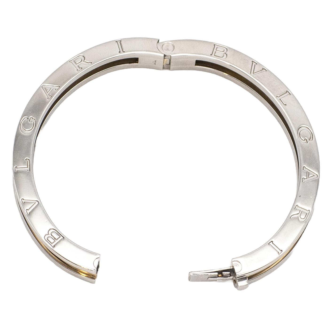 Bulgari B.zero1 Bracelet jonc à charnière ovale en or jaune 18 carats et acier inoxydable Bon état - En vente à Aventura, FL